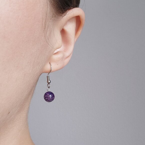 Purple agate and silver whimsigoth earrings ✦ goth purple pearl drop earrings ✦ - Picture 1 of 8